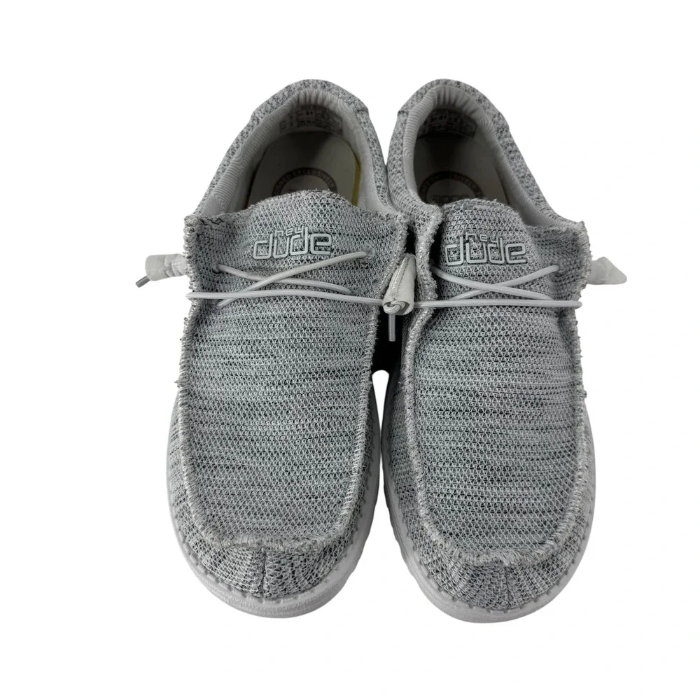 Hey Dude Wally Sox Mens 8 Light Grey Knit Slip On Moccasin Loafers 110060156